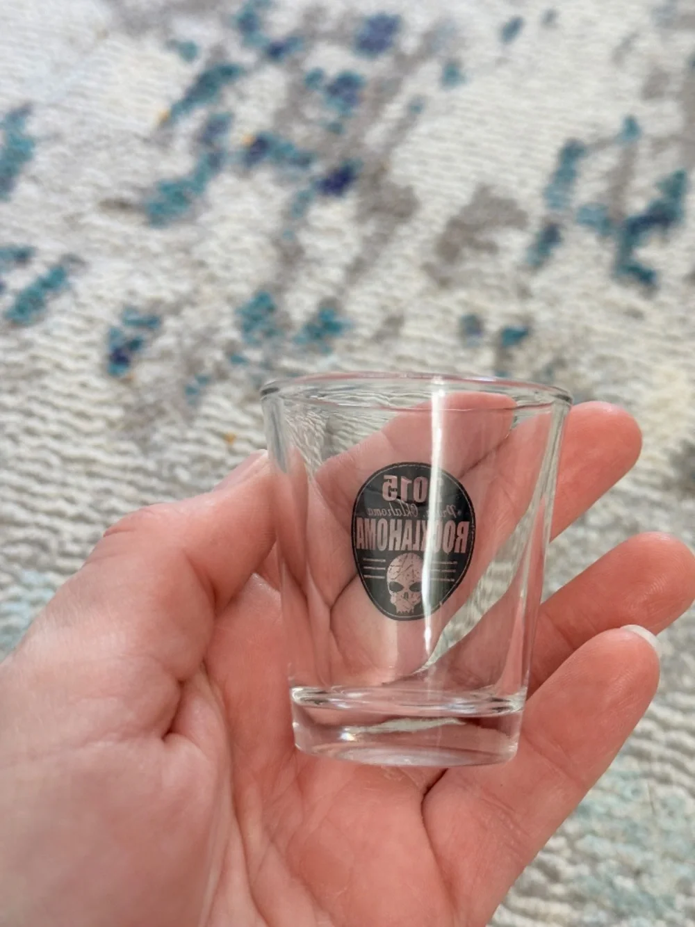 2015 Rocklahoma skull clear shot glass Rock band concert memorabilia drink ware